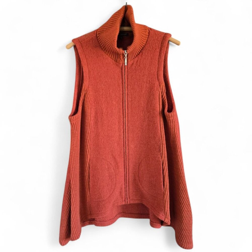 For Cynthia Womens Rust Wool Blend Sleeveless Shawl Collar Sweater Vest XL
